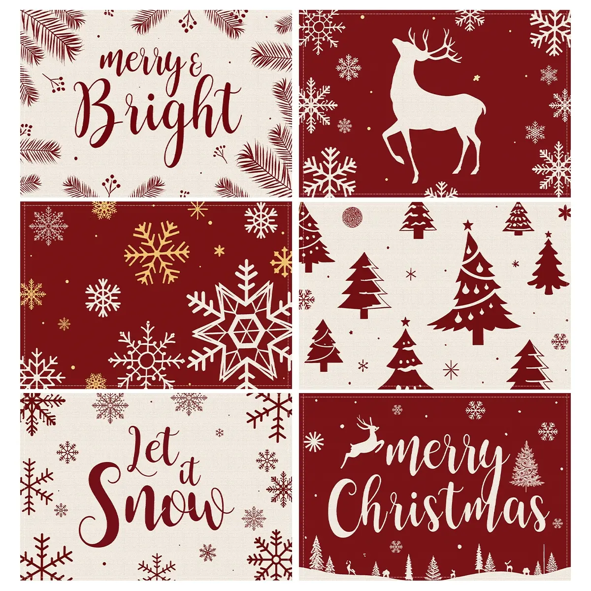 4/6pcs Christmas tree placemat, washable, snowflake print placemat, 12x18 inch winter table mat, Merry Christmas coaster, holiday table decoration, table anti slip insulation mat, suitable for family kitchen dining, parties and gatherings