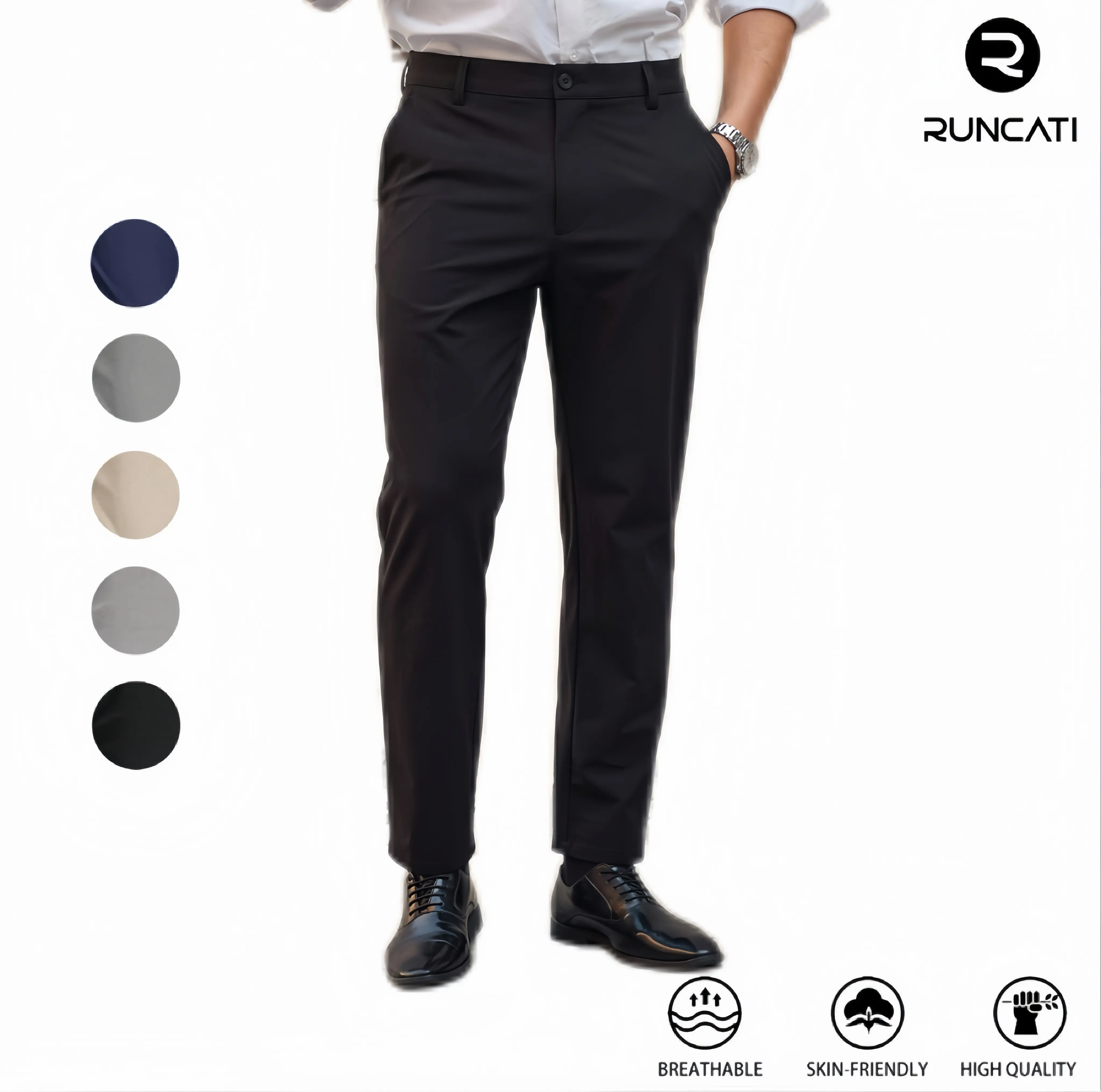 Runcati Mens Casual Stretch Work Dress Pants 30"/32" Lightweight Quick Dry Casual Slacks Trousers with Pockets Plain Golf Pants  suit trousers