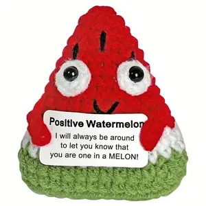 Cute Watermelon Doll, 1 Count Positive Funny Handmade Crochet Figure Knitting Ornament, Emotional Support Pickles Ornament, Home Office Decor Ornaments