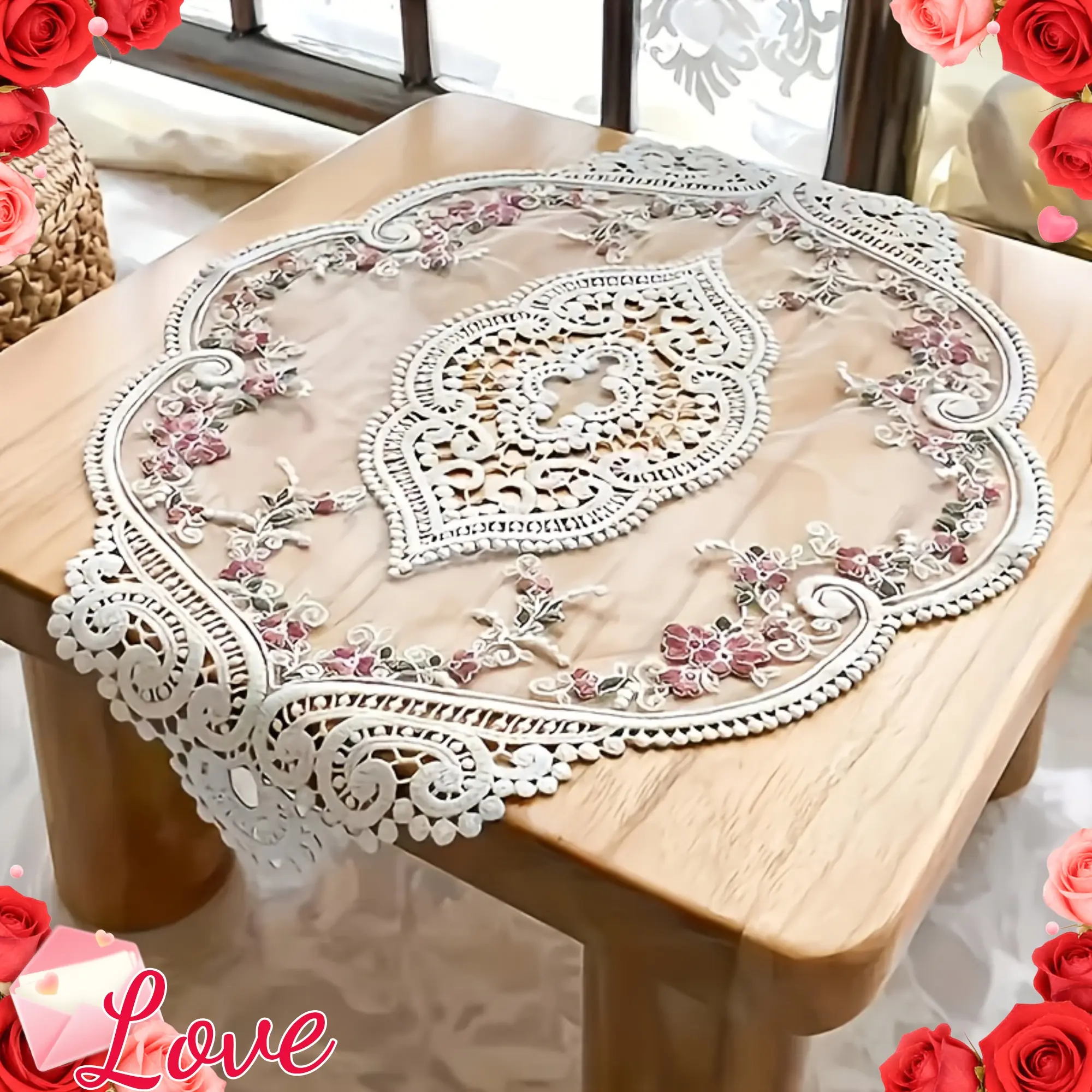 2 Piece Vintage French Placemats, Floral Crochet Hollow Vase Design, Home Kitchen Wedding Decor, Elegant Tableware Accessories, Fine Craftsmanship, Floral Pattern Placemat