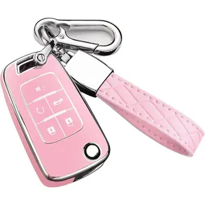for Chevy Key Fob Cover with Keychain, Premium TPU Full Protection Key Fob Case for Chevrolet Equinox Camaro Cruze Malibu Sonic Buick Terrain (5 Buttons Pink)