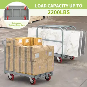 YITAHOME 2-in-1 Steel Panel Truck Cart 2200 LBS Heavy Duty, 4 Side Handrails, Lumber Cart Drywall, Flatbed Cart with 4 Rubber Swivel Casters ladder  machine