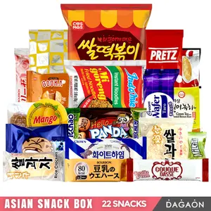 Asian Snack Box - Dagaon 22 Assortment of Snacks. Chips, Ramen, Biscuits, Cookies, Pies, Candies, Jellies and More - Sweet and Savory, Multipack, Gift