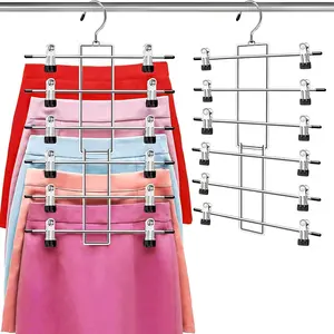 Pants Hangers with Clips,Space Saving Hanging Closet Organizer-6 Tiers Skirt Hangers with 360° Swivel Hook,Closet Organizer-Clothes Hangers