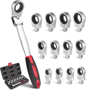 Flex  Ratcheting Wrench Set, 8-19mm Ratchet Wrench Set with Interchangeable Heads for Mechanic Repair