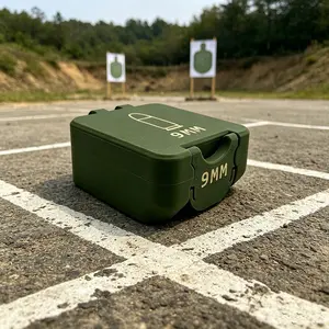 Mini Ammunition Storage Box, 25 Rounds 9mm, Clip-On Lid, Detachable Liner, Portable, Compact Design, Ideal for Small Cartridges