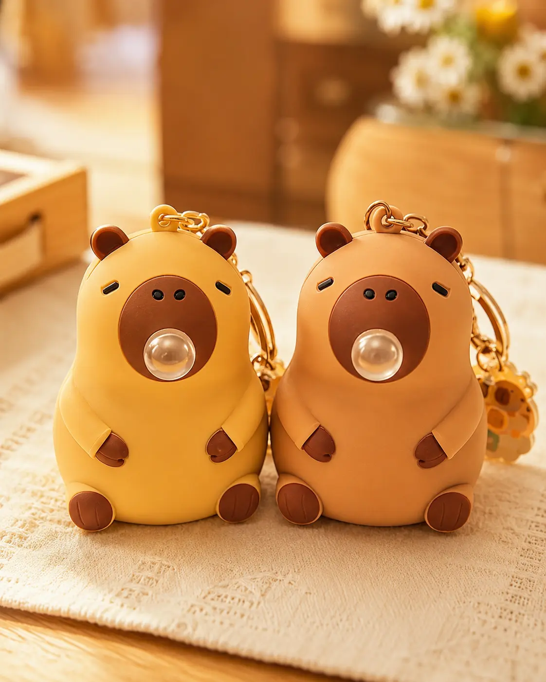 Kawaii 2-Pack Capybara Bubble Keychain Charms - 2-Piece Set, Cute Keychains, Soft Squeeze Fashion Animal Cartoon Accessories for Matching Key Decoration