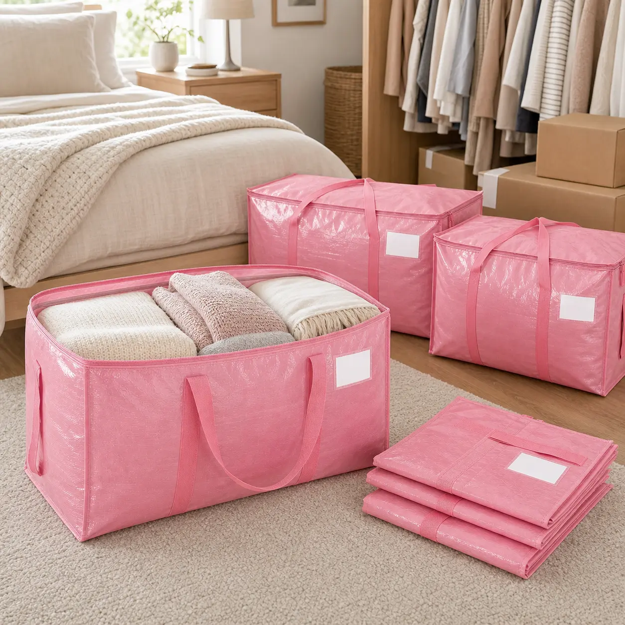 6-Pack Heavy Duty Clothing Storage Bags - Extra Large 24-Gal Water-Proof Organizer, Foldable Zipper Storage Bags for Bedding, Blankets, Wardrobe; Home, College Dorm Box Alternative, Clothing Storage Bag
