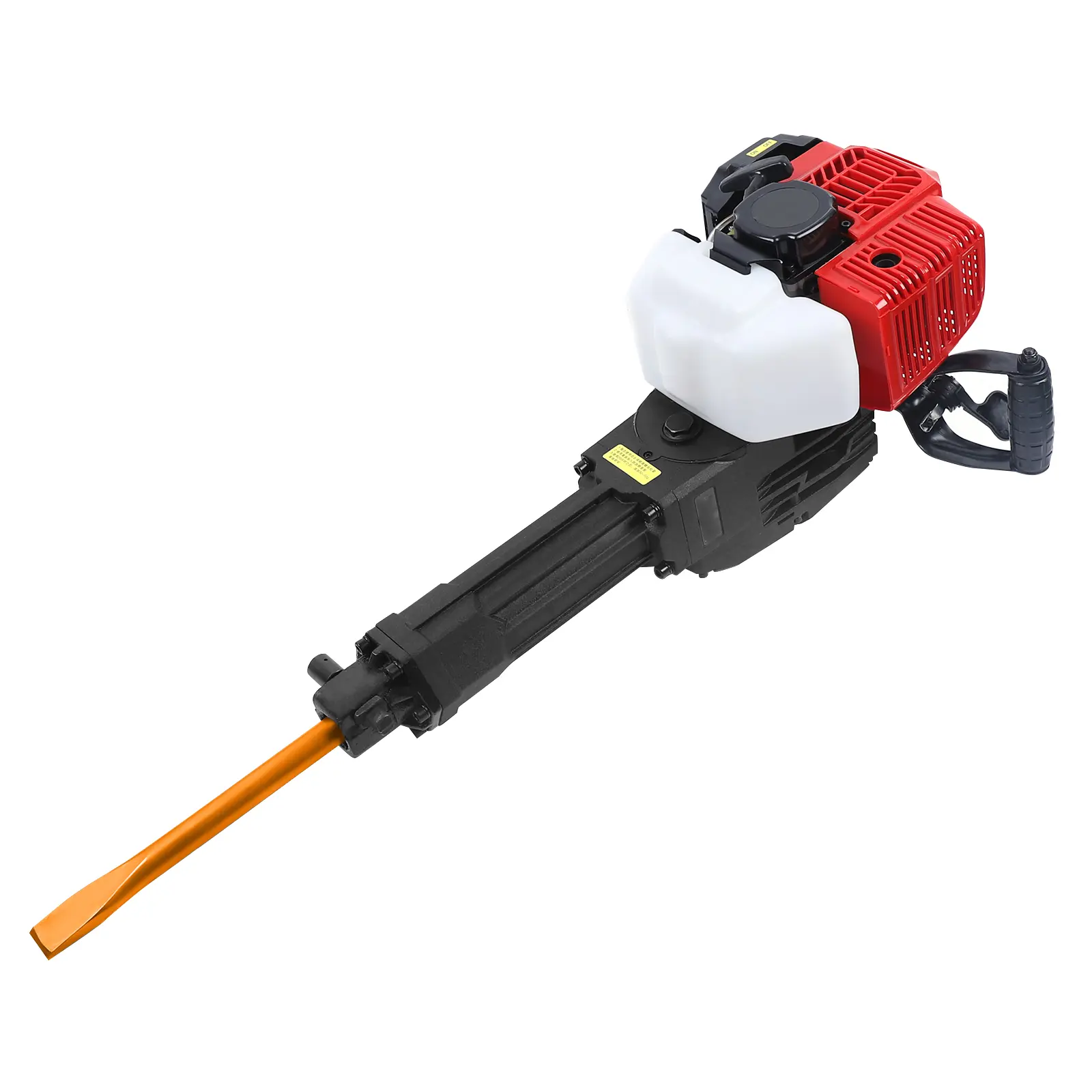 52cc 2-Stroke Cast Iron Cordfree Anywhere Gas-Powered Demolition Jack Hammer with All-Fuel Ready Chisels Kit, 1900W, 1500 RPM, 19.65kg, 39.5cm Point & Flat Chisels for Funnel, Landscaping & Hardscaping, Construction & Renovation
