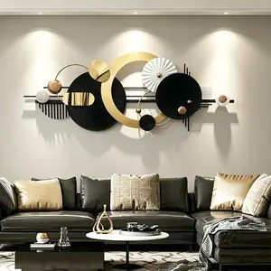 59in Large Modern Abstract Metal Wall Art Decor, Black And Golden Geometric Circles Wall Decoration, Contemporary Home Decor, Circle Hanging Wall Decor for Living Room, Dinning Room, Bedroom, Entryway, Kitchen, Office
