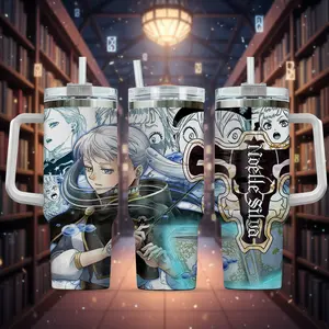 Black Clover Noelle Silva Insulated Stainless Steel Water Bottle, 40oz Portable Reusable Anime Tumbler with Lid, Handle, Straw – Custom Manga Fan Gift, Water Bottles, Insulation