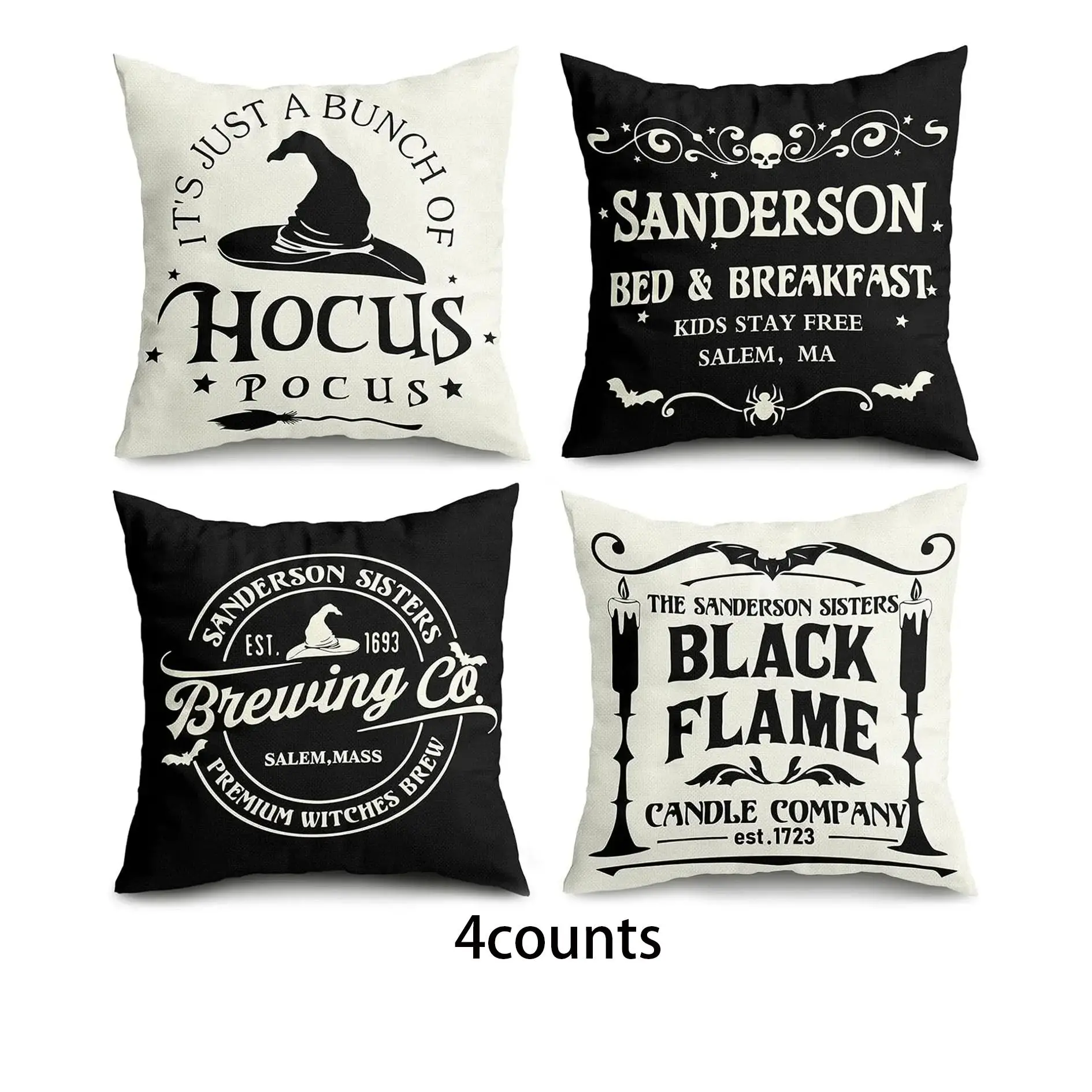 Halloween Themed Pillow Case, 4 Counts/set Square Throw Pillow Cover without Filler, Household Decoration Supplies for Home Living Room Bedroom