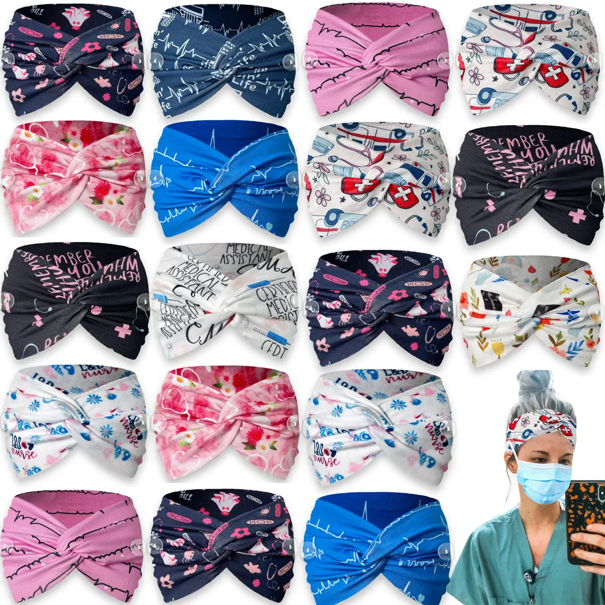 Women's 4-Pack Boho Hair Headbands - Soft Elastic Bands, Wide Turban Hair Wraps with Metal Ear Saver Buttons for Casual, Yoga Use, Workout, Accessories For Women