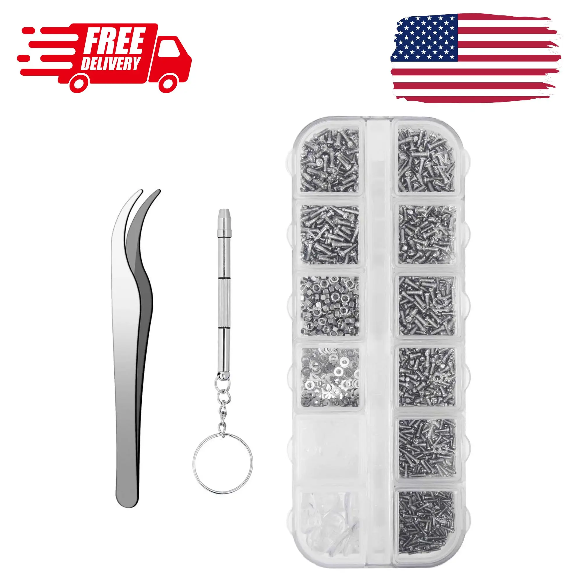 1100Pcs Eyeglasses Repair Kit and 5 Pairs Nose Pads with Micro Screwdriver