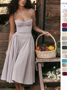 Women's Plain Backless Zipper Back  Cami Dress, Elegant Classy Flattering Adjustable Strap  Midi Dress for Party Holiday Wedding Guest, Ladies Summer Clothes