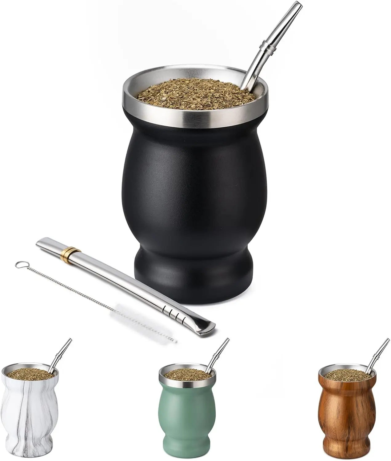 304 Stainless Steel 8-Piece 226.8oz Yerba Mate Tea Pot Set with 2 Bombillas, Kitchen & Tea/Coffeeware Essential, Tea Pot Sets