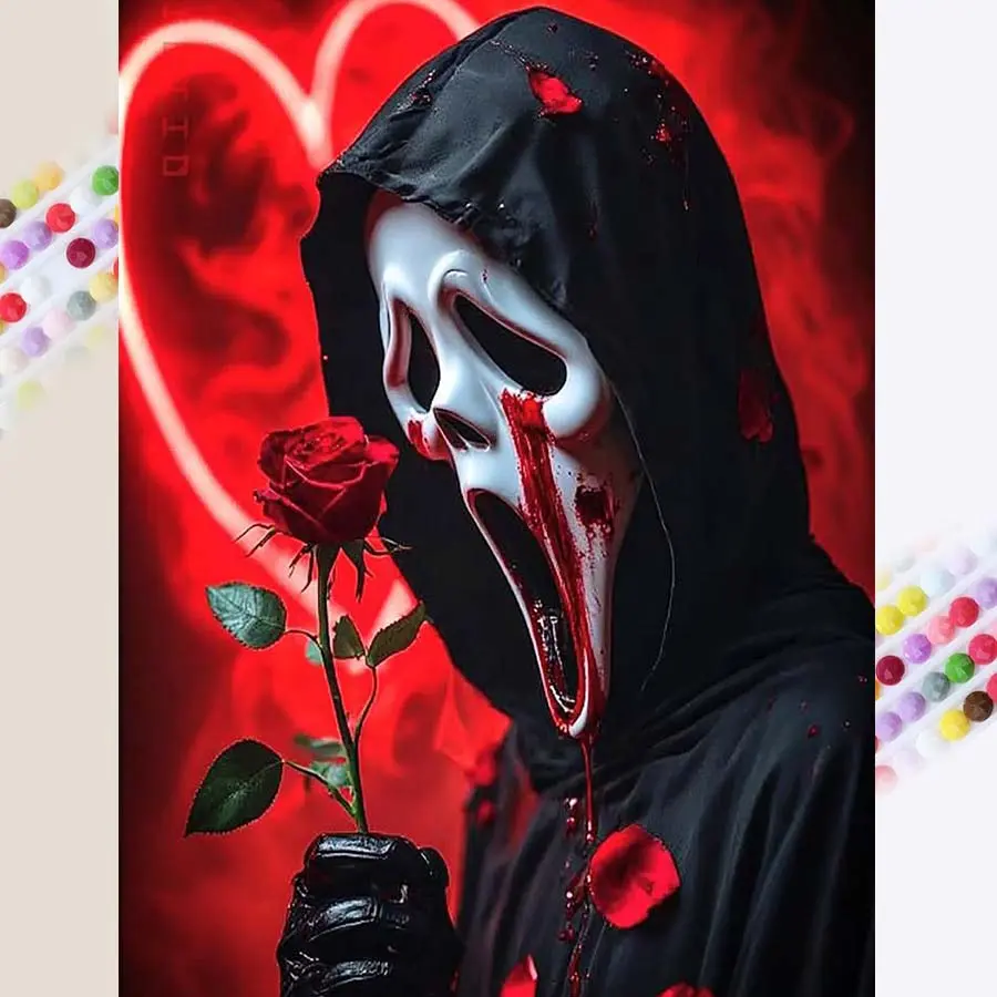 5D DIY Full Diamond Round Drill Painting - Diamond Painting Kit Ghost Mask Mosaic Canvas DIY Wall Art, Home Wall Decoration, Crafts