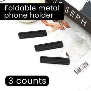 3 Counts Metal Phone Kickstand, black, lightweight and slim, stable and durable, strong adhesive, fits smooth phone cases, adjustable and foldable