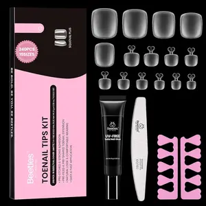 Beetles Toe Nail Tips Kit Square Plus -  Long Wider Nail Tips for Big Toes Pre-etched Double Matte Full Cover Press on Toenail Extensions Set for Women Home DIY