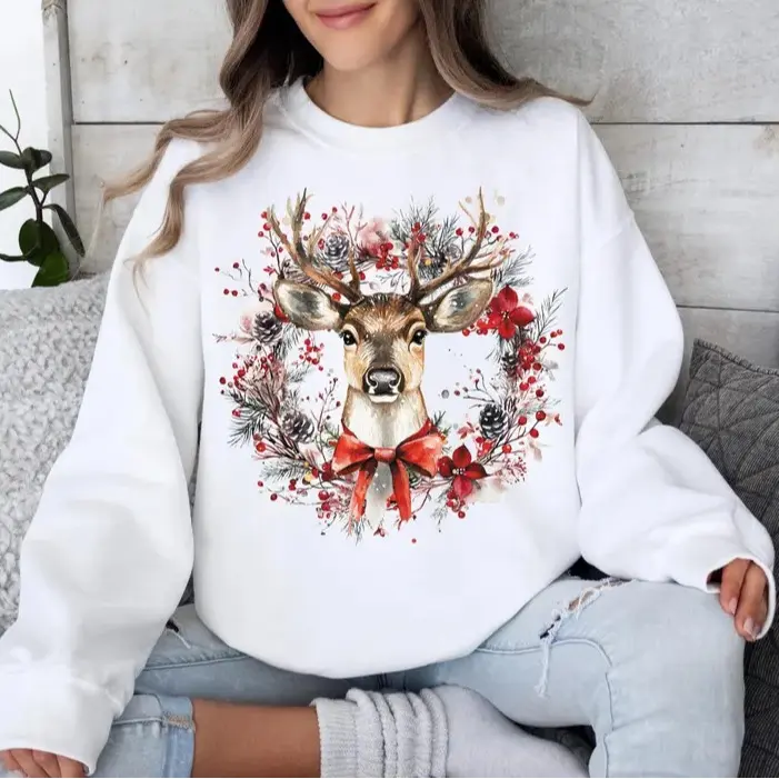 Jolly Reindeer Unisex Sweatshirts ~ Holiday Season Christmas Themed Designs Winter Sweatshirt for Women, Men, Relaxed Fit, Made in the US