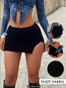 Women's Side Slit Fitted Short Skirt Bottom, Waist Slimming Design, Enhances Leg Lines, Perfect for School and Various Outfit
