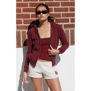 John Galt Women's Burgundy Zip Up Hoodie