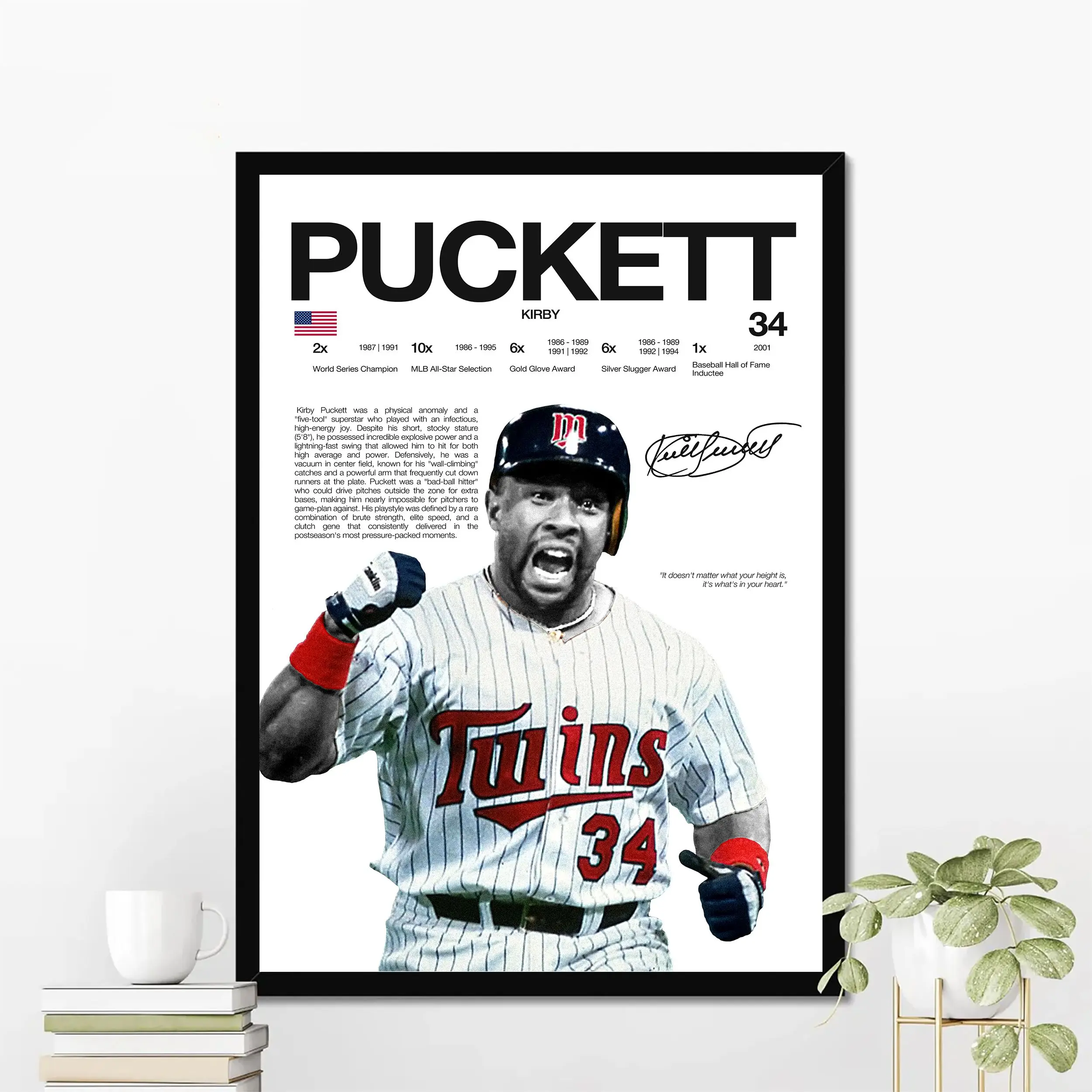 Kirby Puckett Minnesota Baseball Poster | Hardline Series Wall Art | Aesthetic Game Day Decor | Sports Fan Gift