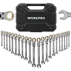 22-Piece-Head Ratcheting Wrench Set, Ratchet Combination Wrench Sets with Organizer Box, Nickel Plating, 72 Teeth, Metric 6-18mm & SAE 1/4-3/4"