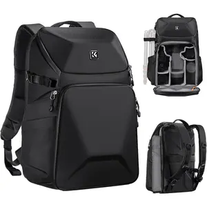 K&F CONCEPT 20L Hard Shell Camera Backpack, Leather Handheld Photography Bag with Adjustable Tripod Holder, Waterproof Laptop Compartment & Protective Case