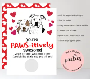 Dog Pitbull Valentine's Day Kids Valentine Scratch Off Cards Tickets Party Favors Classroom School Class Personalized Custom
