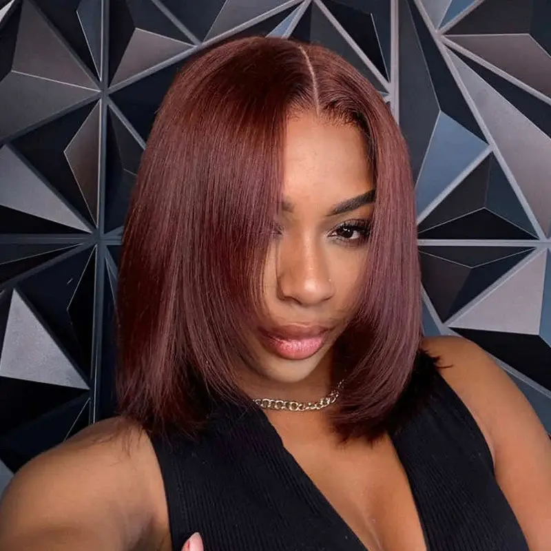 ISEE HAIR Yaki Straight 7x5 Wear Go #4 Chocolate Brown & Reddish Brown Color 180% Density Short Bob Wig Pre-Layered Cut Glueless Human Hair Wigs With Pre Everything Beginnger Friendly Vacation Hair #SummerWins #DealsForYouDays