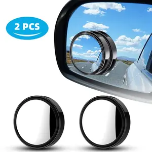 360° rotating push-button blind spot mirror for cars (black pair/leather packaging), omnidirectional rotation, multi-angle adjustable, eliminates blind spots in rearview mirrors, ensuring safe lane changes.