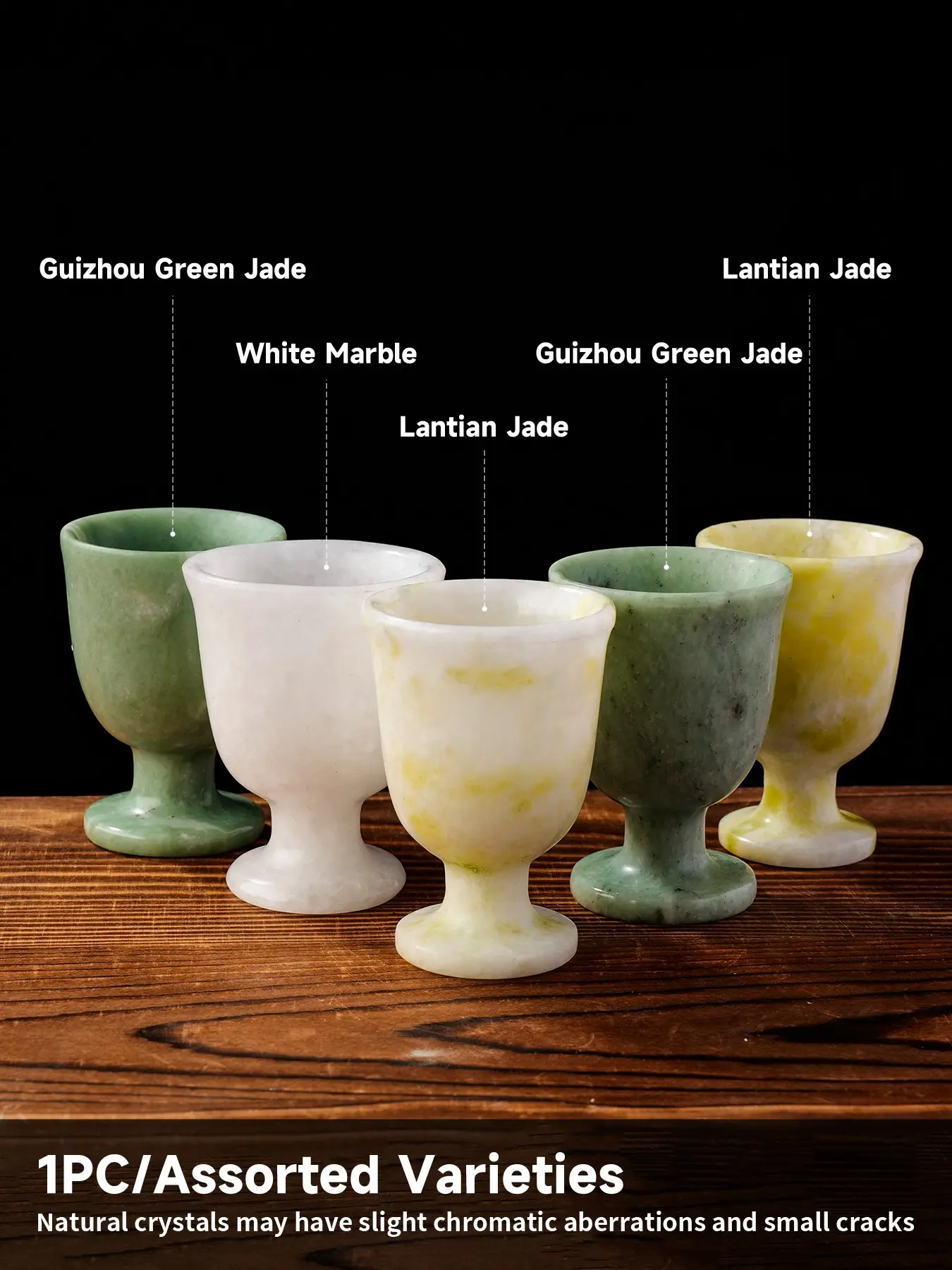 1PC Natural Crystal Natural Jade & Marble Goblet | Handcrafted Stone Wine Cup, Elegant Green Jade/White Marble Chalice for Home Bar Decor, Unique Drinkware