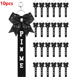 10 pcs for cheer Me Ribbon for cheerleader Ribbon Key chain with Rhinestones Bow for Cheerleader Bag Backpack