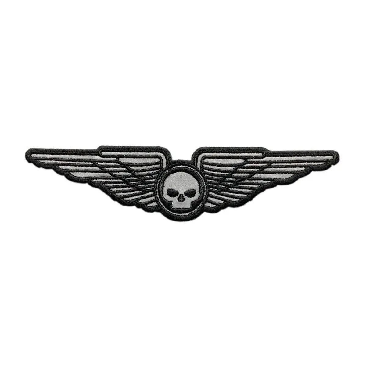Reflective Skull Wings Embroidered MC Biker Patch (6.0 X 2.0 inch -Iron on sew on -PW5)