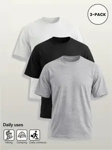 Men's 3-Pack Solid Color Classic Short Sleeve T-Shirts, Menswear Summer Loose Fit Breathable Casual Round Neck Tops, Basic Tees
