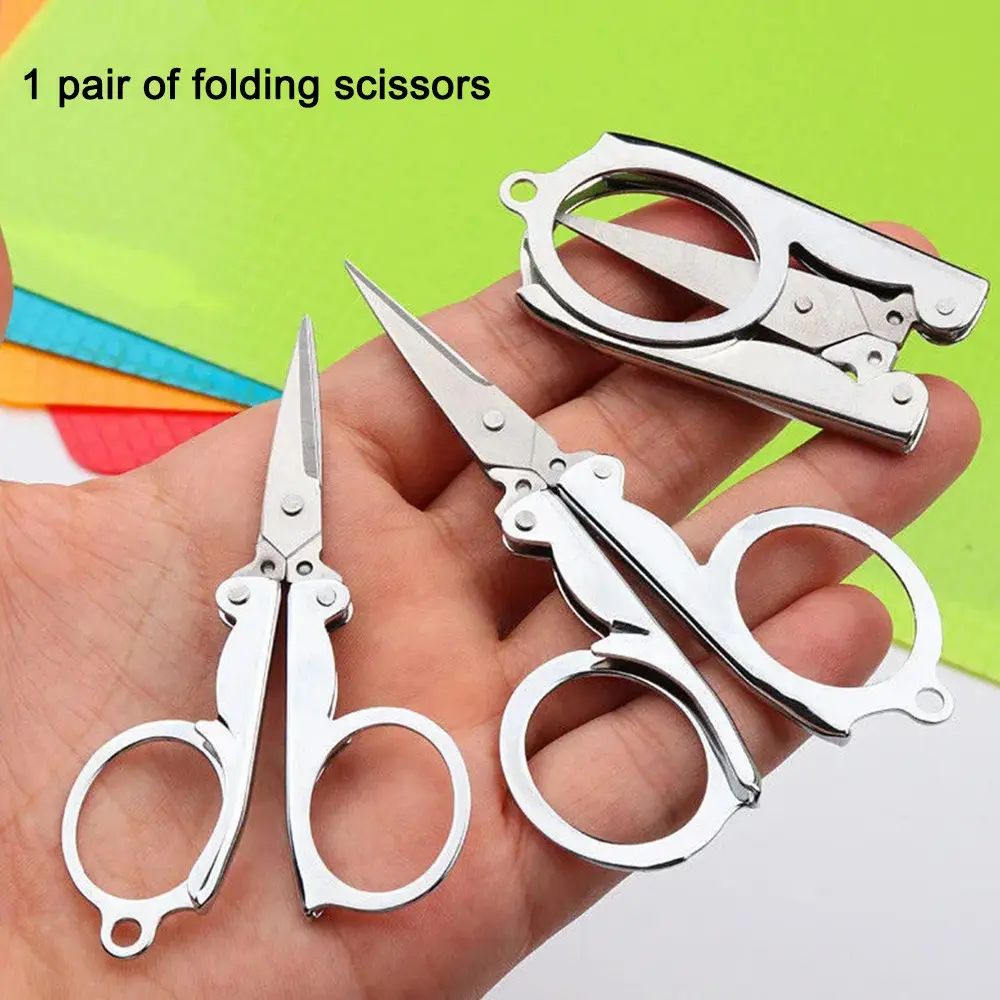 1pc Folding Scissors, Steel Small Scissors Pocket Portable, Foldable String In Key Ring Travel Scissors Mini Craft Knife, Paper Cutters, Cutting Supplies, Home Office, Office Gadgets