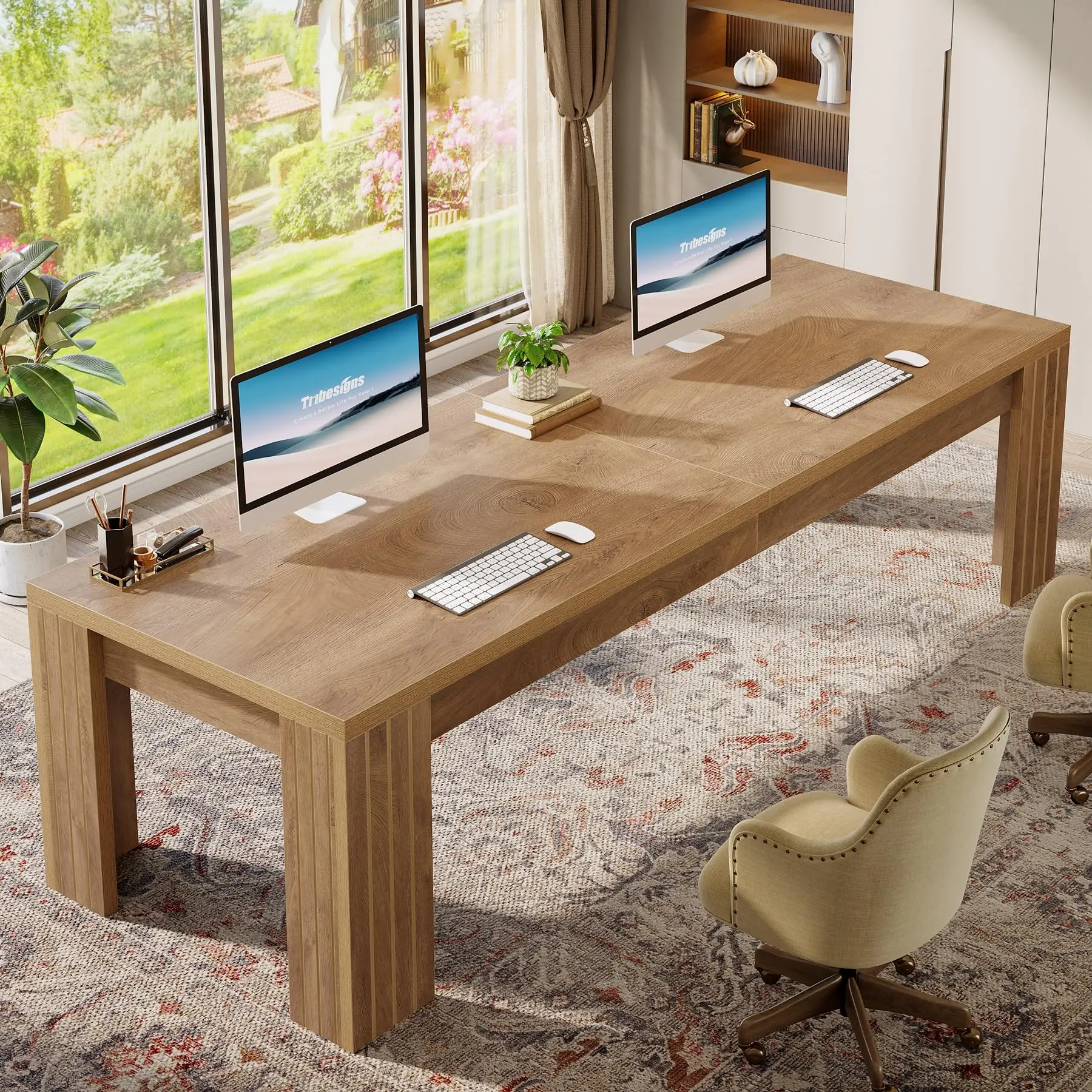 Tribesigns Extra Long Computer Desk for 2 People, 78.7 Inches, Rustic Brown Wood Office Workstation