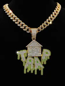 Men's Street Style Personalized Full Diamond Cuban Chain with Fashionable Irregular House Hip-Hop Pendant Cuban Link Chain