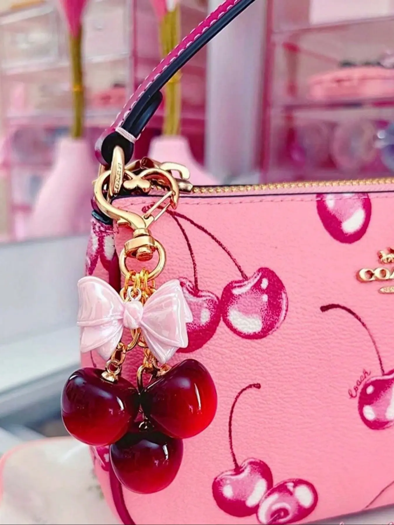 Chic Resin Cherry Keychain with Lobster Clasp, Charming Keychain