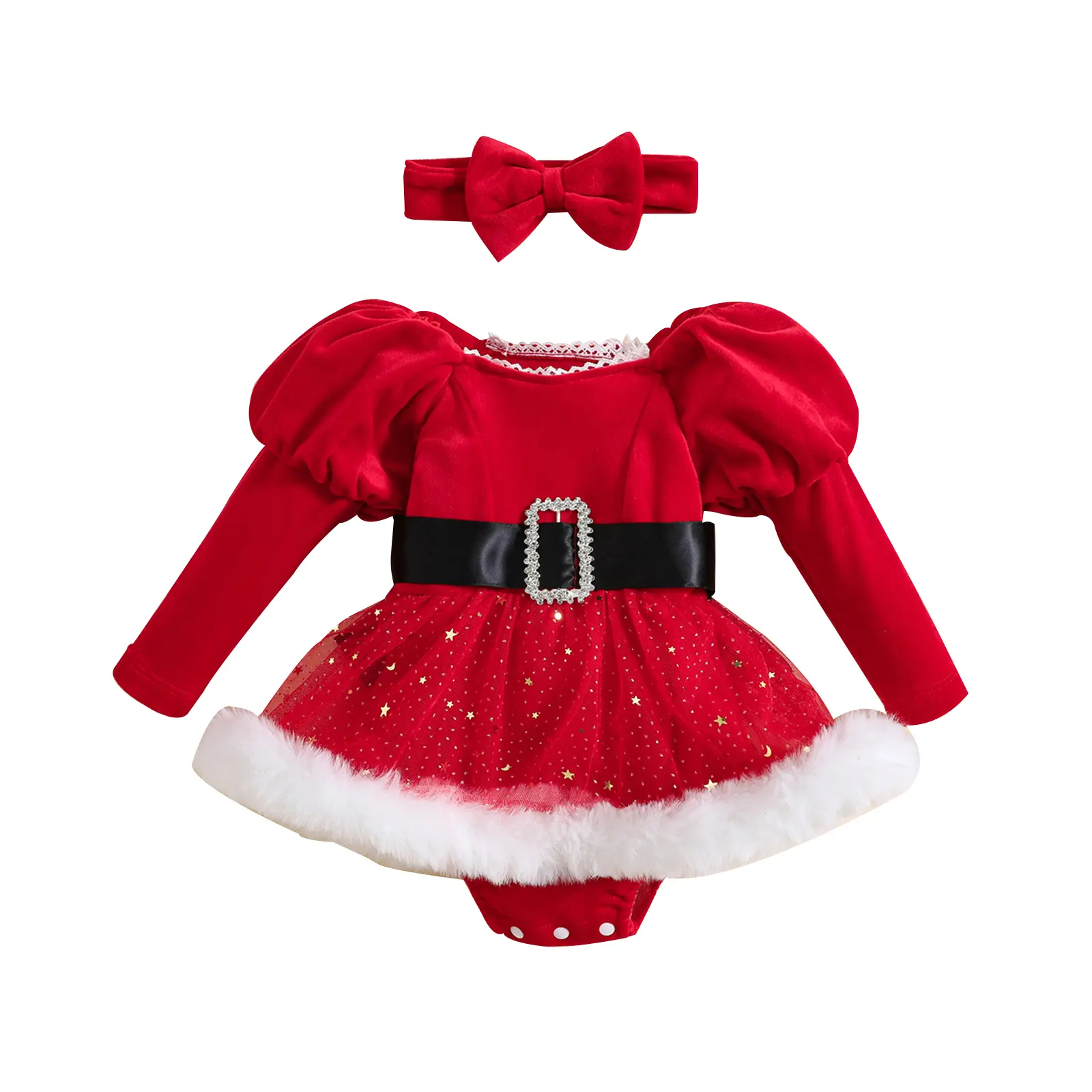 REDWOON Baby Girl Christmas Outfit Newborn Xmas Dress Infant Girls Long Sleeve Romper Dress My First Christmas Clothes
