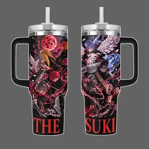 [VG Street Lab] Limited Akatsuki Members 40oz Tumbler With Handle & Straw - Red Moon Rinne Sharingan Anime Stainless Steel Travel Mug, Insulated Cup Gift
