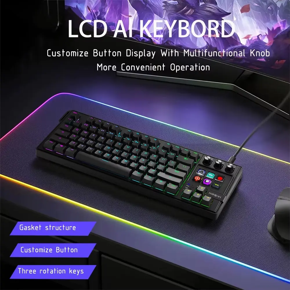 78 Key Wired Gaming Keyboard with Stream Deck, 6 LCD Shortcut Keys, 3 Knobs, RGB Backlit, Switch, Hot Swappable, Gasket Mounted Streaming Keyboard for Obs Twitch, Pc Accessories Gaming