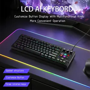 78 Key Wired Gaming Keyboard with Stream Deck, 6 LCD Shortcut Keys, 3 Knobs, RGB Backlit, Switch, Hot Swappable, Gasket Mounted Streaming Keyboard for Obs Twitch