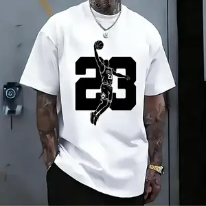 Men'sShort-Sleeve T-Shirt with Basketball Player Print No. 23, Comfortable and Casual Crew Neck Top, Stylish Loose Fit, Slightly Stretch, Crew Neck with Basketball Peripheral Design,Graphic tee,t shirt for men,funny graphic tee,men's t shir