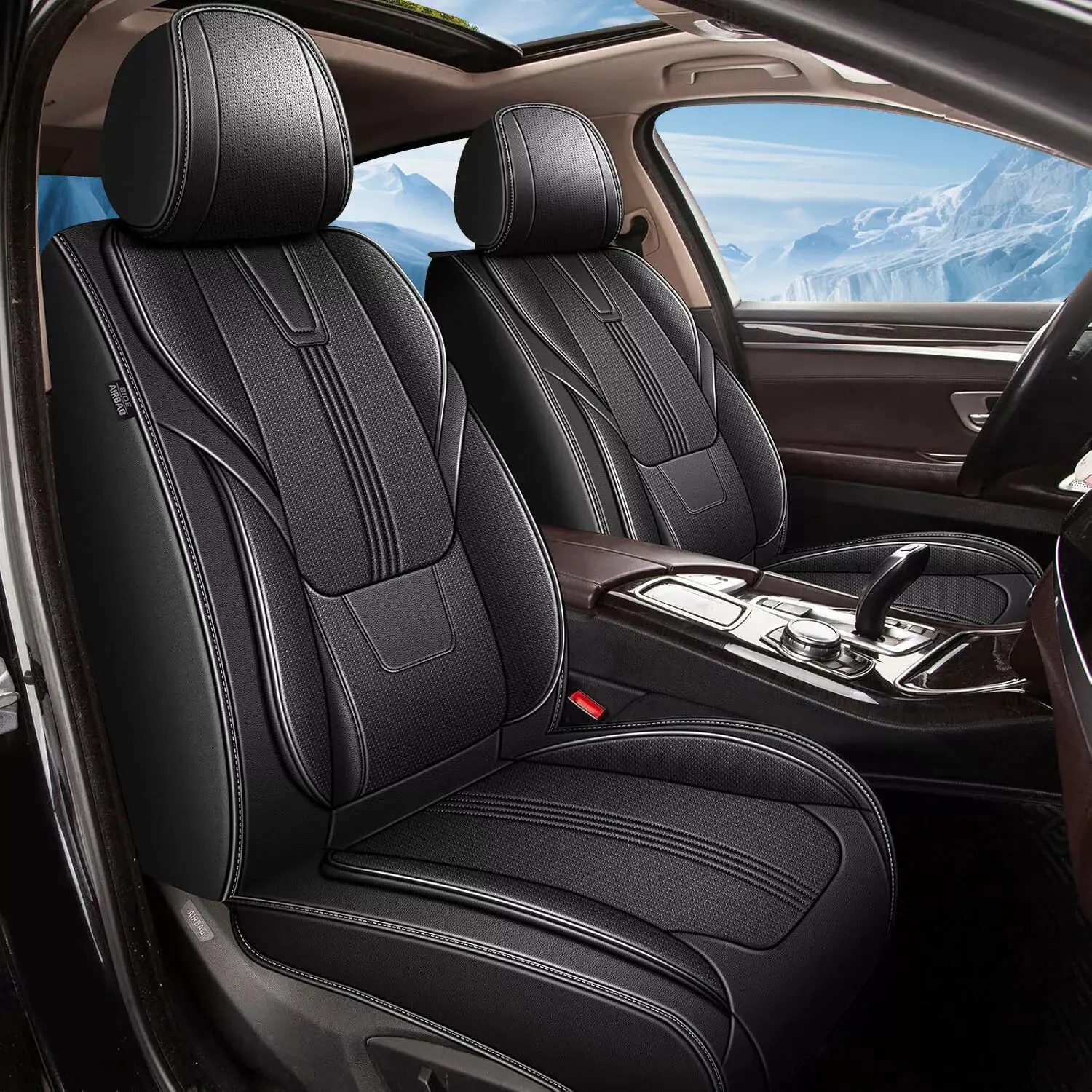 Custom Fit Full Set Imitation Leather Car Seat Covers for 2009-2025 Santa Fe (2/5 Seats), Airbag-Safe, Waterproof, Zippered Fit, Velcro-Adjustable All-Seasons Car Accessories, Automotive Interior Cushion Protector, Car-Compatible Seat Cushions
