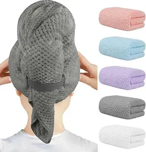5 Pack Microfiber Hair Towels - 40 x 20 inches Super Soft, Fast Drying Turbans for Long, Thick, Curly Hair - Anti Frizz Wrap with Elastic Strap