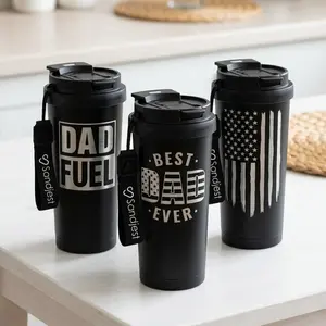 SANDJEST Dad Father’s Day Gift 18oz Insulated Coffee Tumbler with 2-in-1-Lid & Strap, Leak Proof for Iced & Hot Drink, PortableTravel Mug for Car