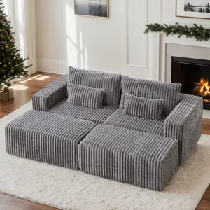 Eyisean 87" Oversized Sleeper Sofa Bed with Double Ottoman, Corduroy Modern Sleeper Chair with Pillows, Deep Seat Boneless Sectional Loveseat Couch for Living Room, No Assembly Required