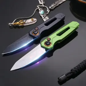 KS 7550 EDC Folding Pocket Tool - One-Hand Button Lock Reverse Tanto Edge Compact Durable for Camping Hiking Outdoor Adventures & Everyday Carry Perfect Gift for Men & Women Aircraft-Grade Aluminum Handle CPM154 Blade
